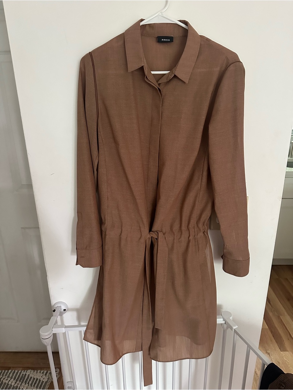 Akris Chestnut Brown Shirt-Tie Mini Dress